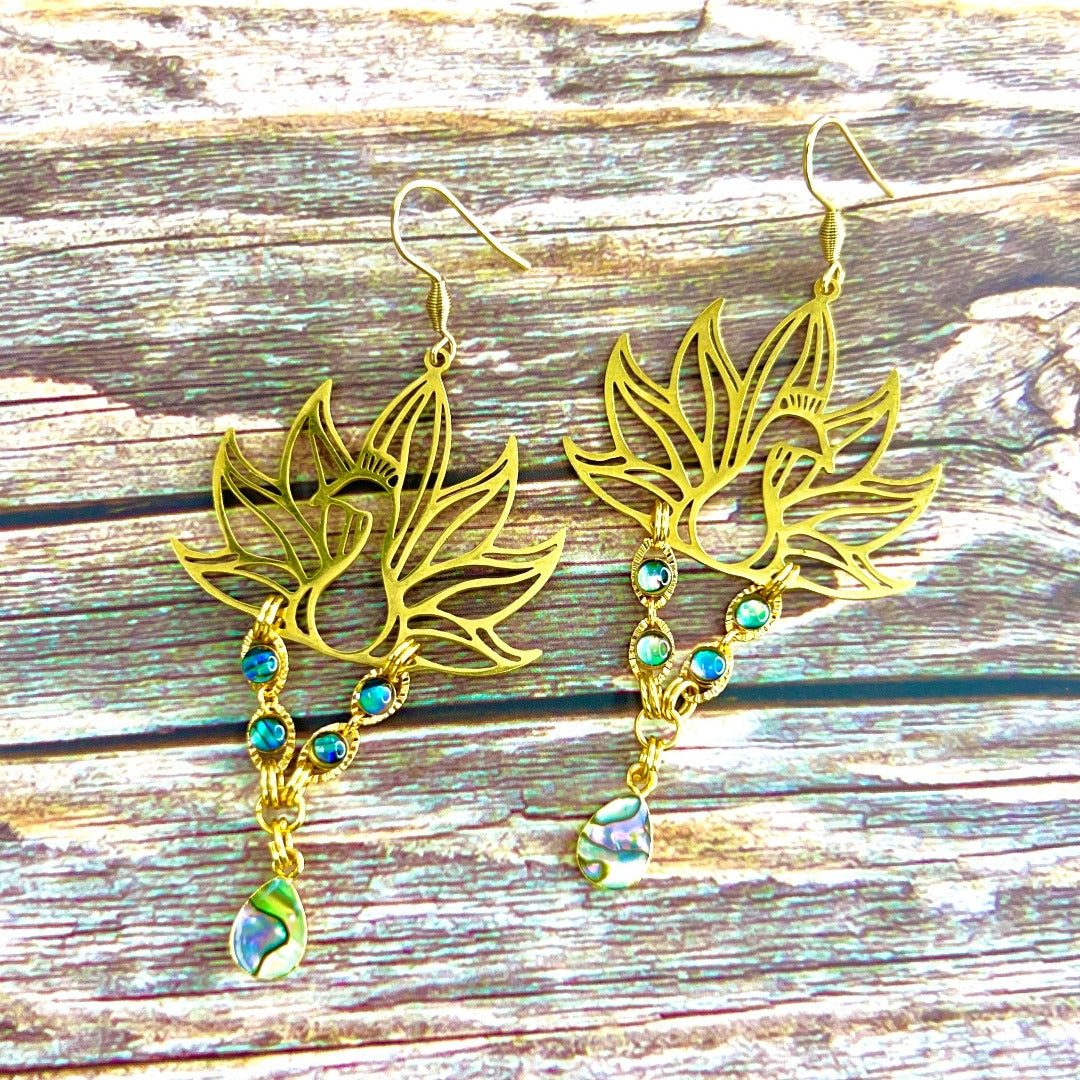 gold peacock earrings