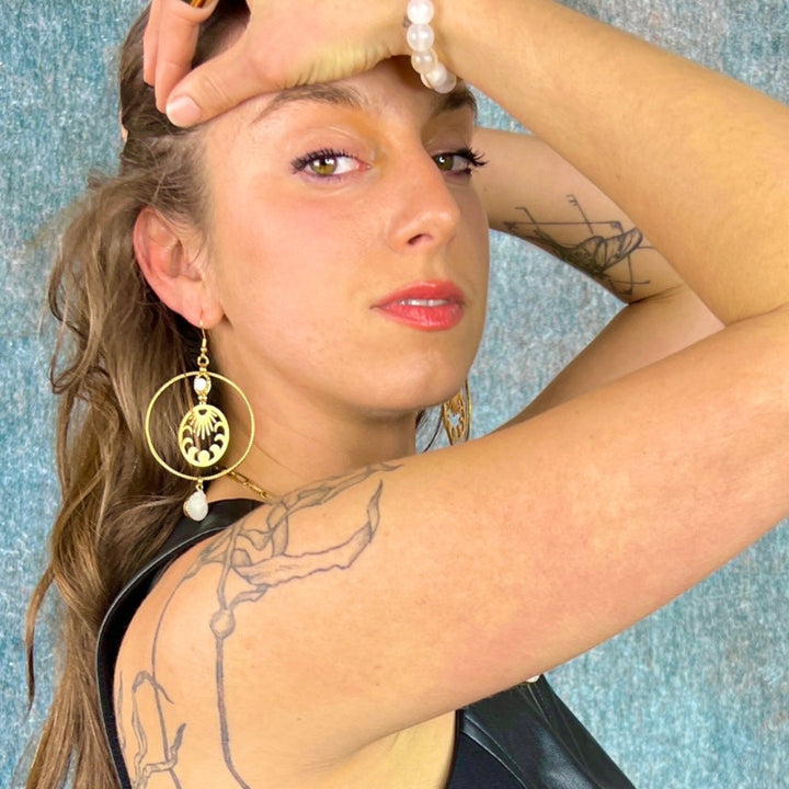gold sun moon druzy earrings