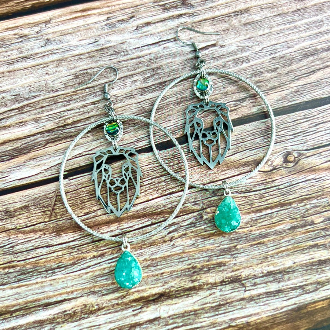 silver lion hoop earrings