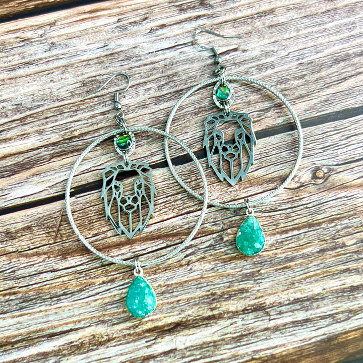 silver lion hoop earrings
