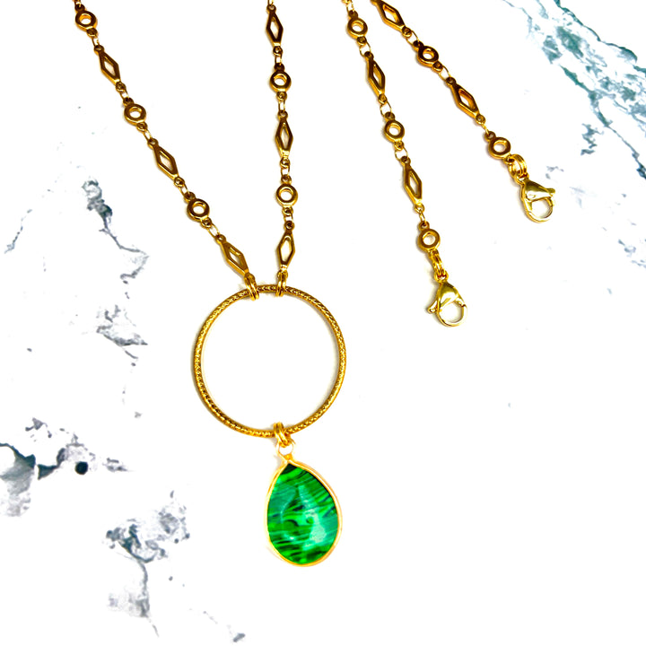 Malachite Gold Hoop Necklace