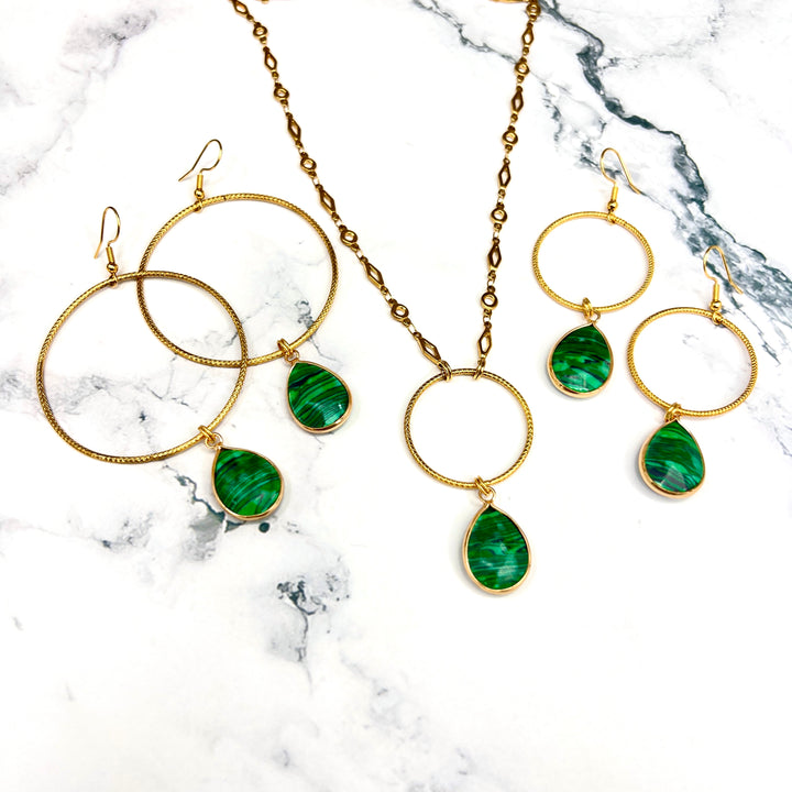 Small Malachite Gold Hoop Earrings