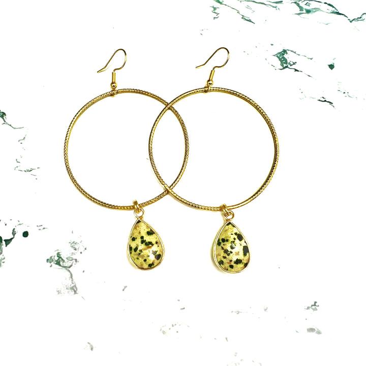 Dalmatian Jasper Large Gold Hoop Earrings