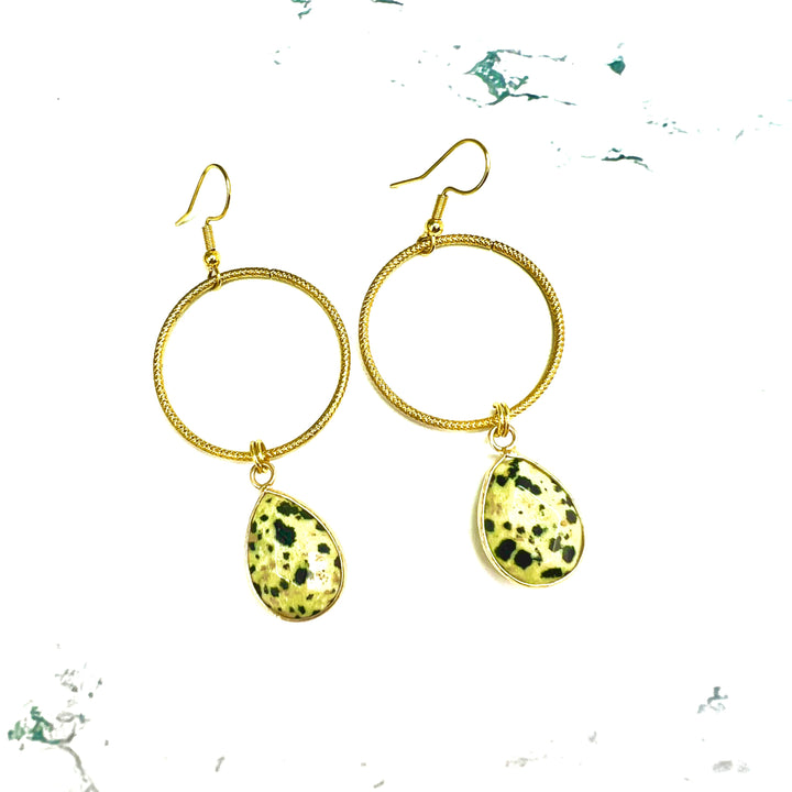Dalmatian Jasper Small Gold Hoop Earrings