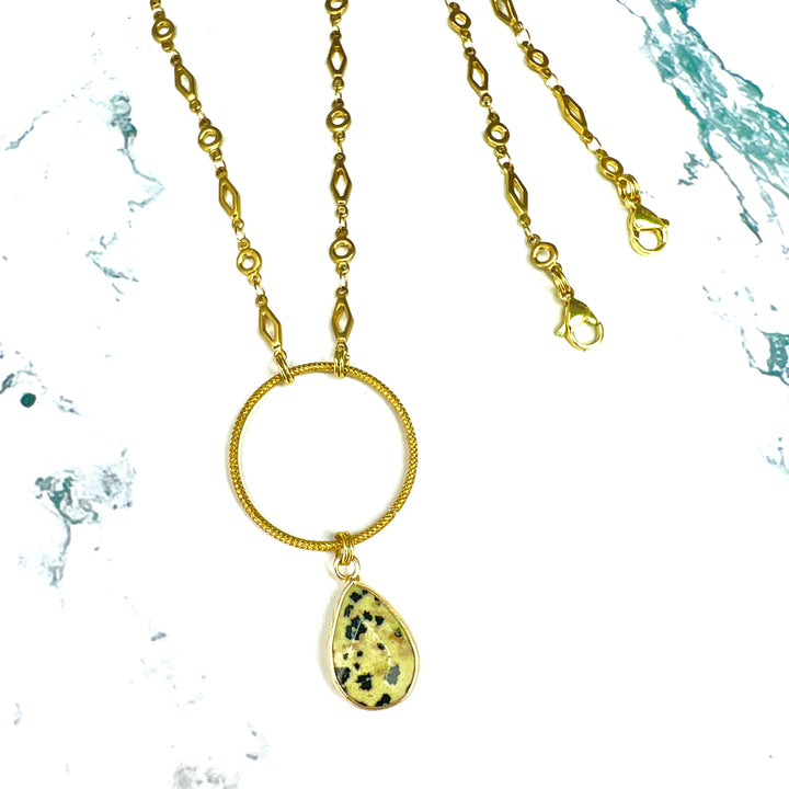 Dalmatian Jasper Gold Hoop Necklace