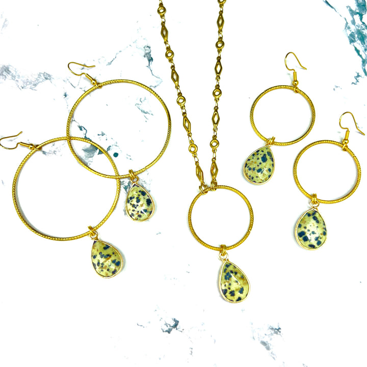 Dalmatian Jasper Gold Hoop Necklace