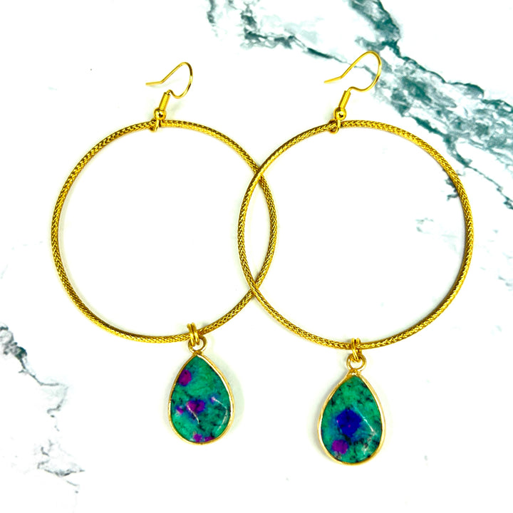 Ruby in Zoisite Large Gold Hoop Earrings