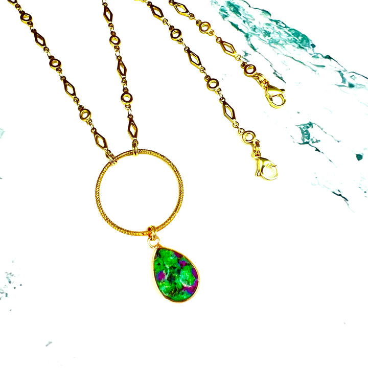 Ruby in Zoisite Gold Hoop Necklace