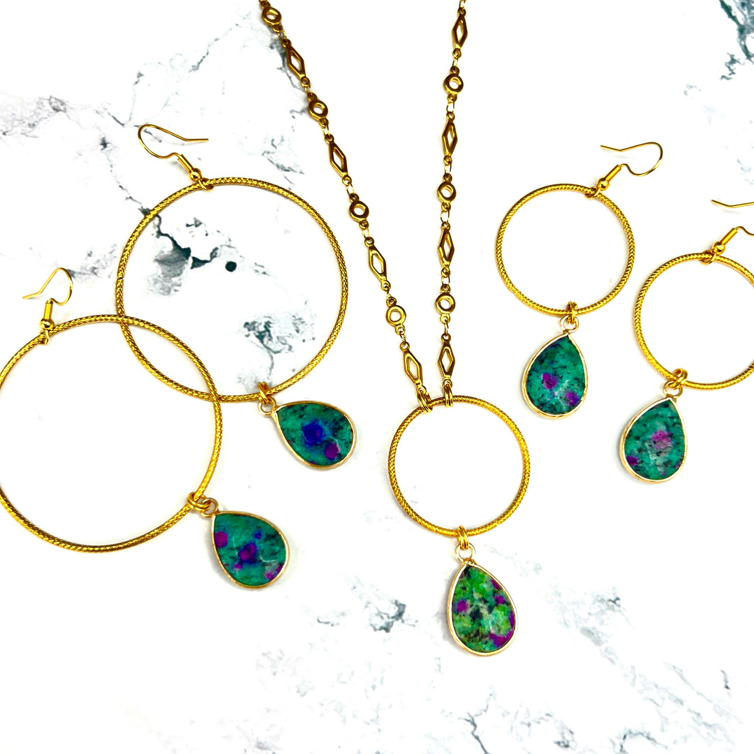 Ruby in Zoisite Gold Hoop Necklace