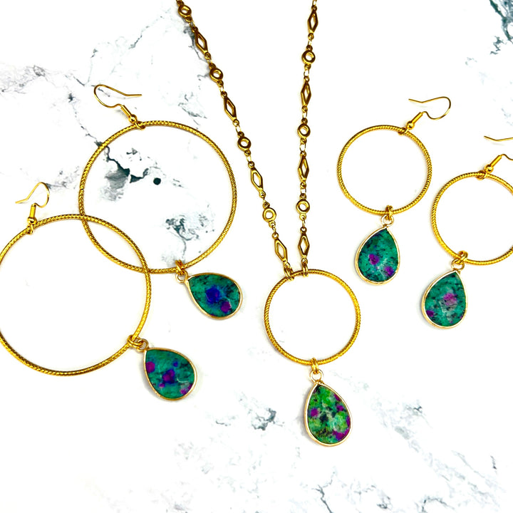 Ruby in Zoisite Gold Hoop Necklace