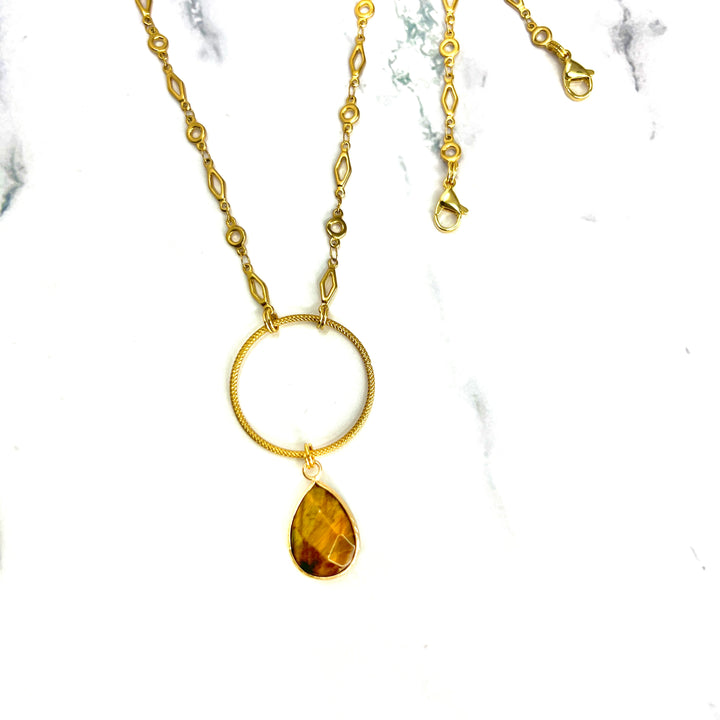 Tigers Eye Gold Hoop Necklace