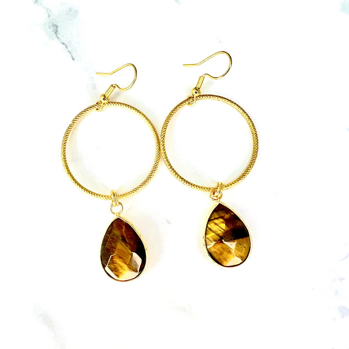 Tigers Eye Small Gold Hoop Earrings
