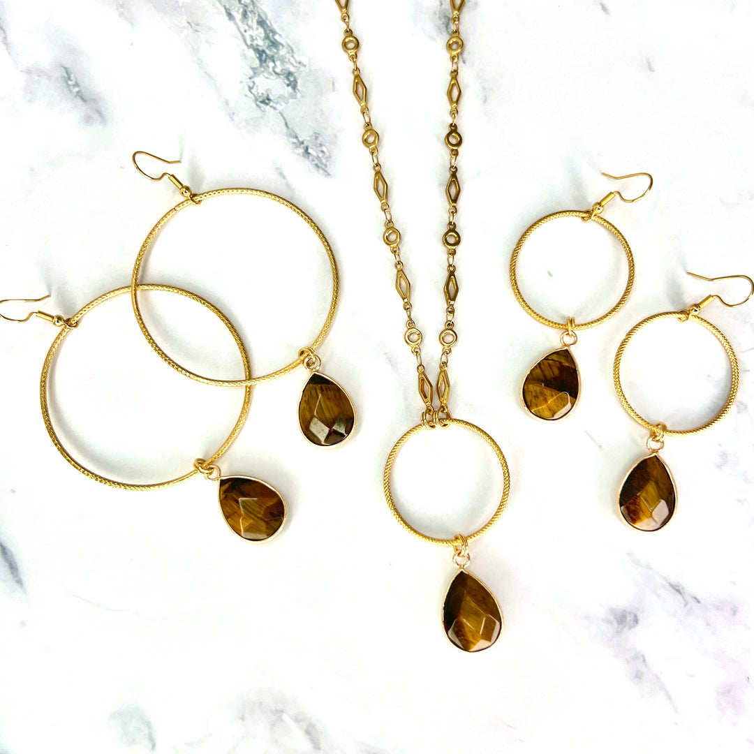 Tigers Eye Gold Hoop Necklace