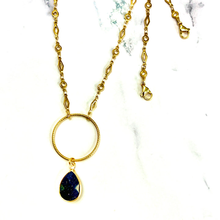 Midnight Stone Gold Hoop Necklace