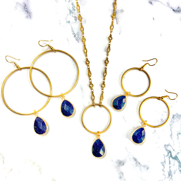 Midnight Stone Gold Hoop Necklace