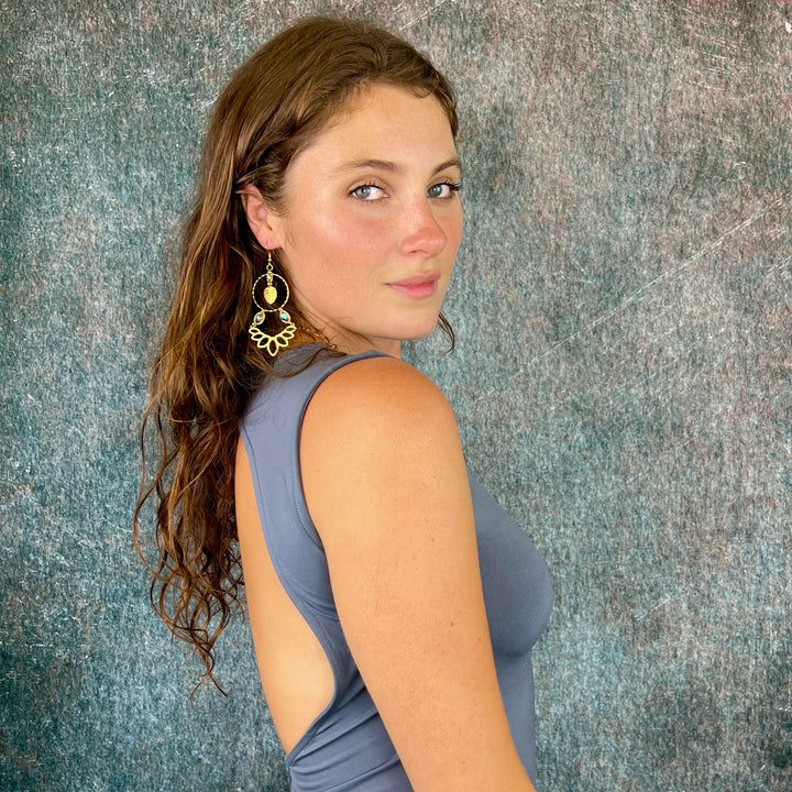 Leaf Bloom Gold Shell Earrings