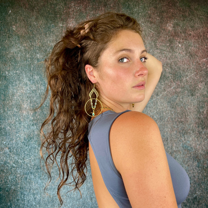 Gold Hoop Shell Flame Earrings