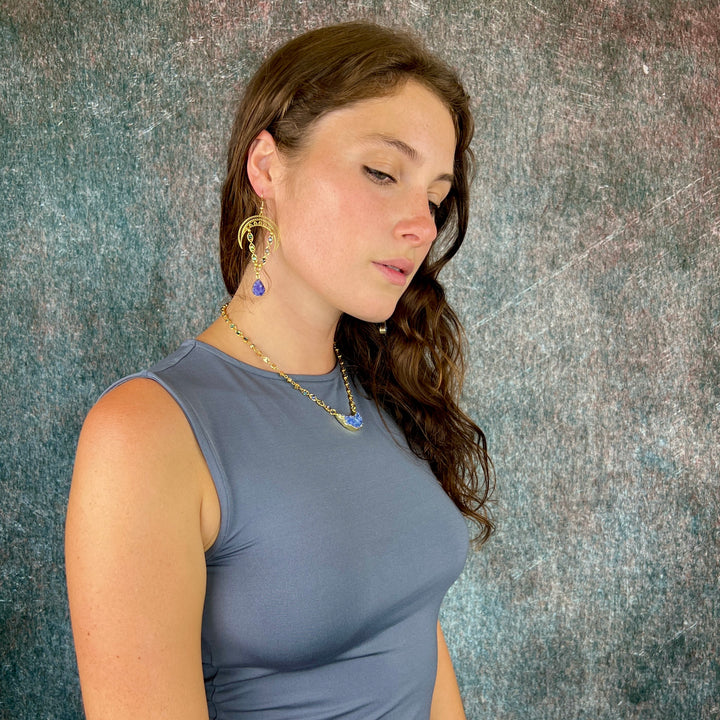 Tassel Crescent  Druzy Gold Earrings