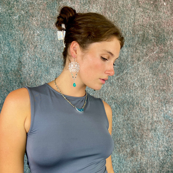 Steel & Silver Lion Druzy Earrings