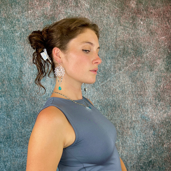 Steel & Silver Lion Druzy Earrings