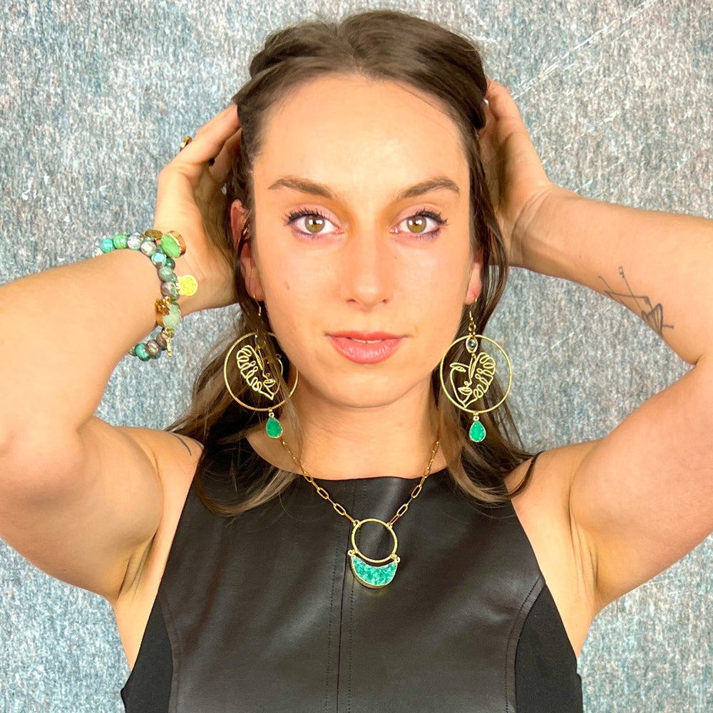 girl profile druzy hoop earrings