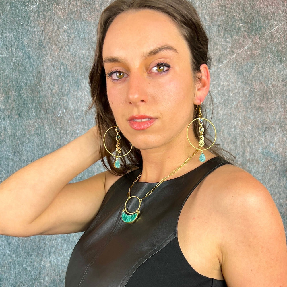 peacock gold hoop earrings