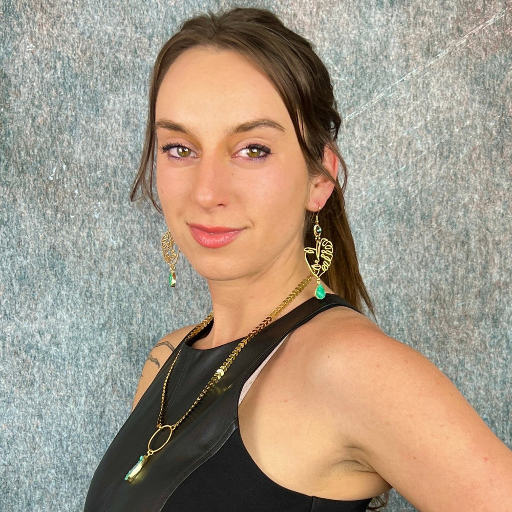 monstera plant girl druzy earrings
