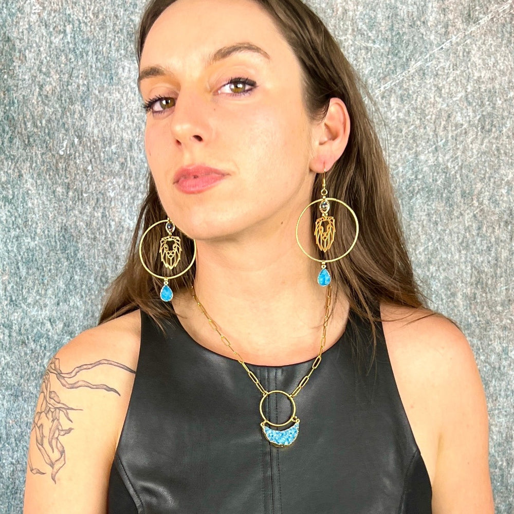 gold leo druzy statement earrings