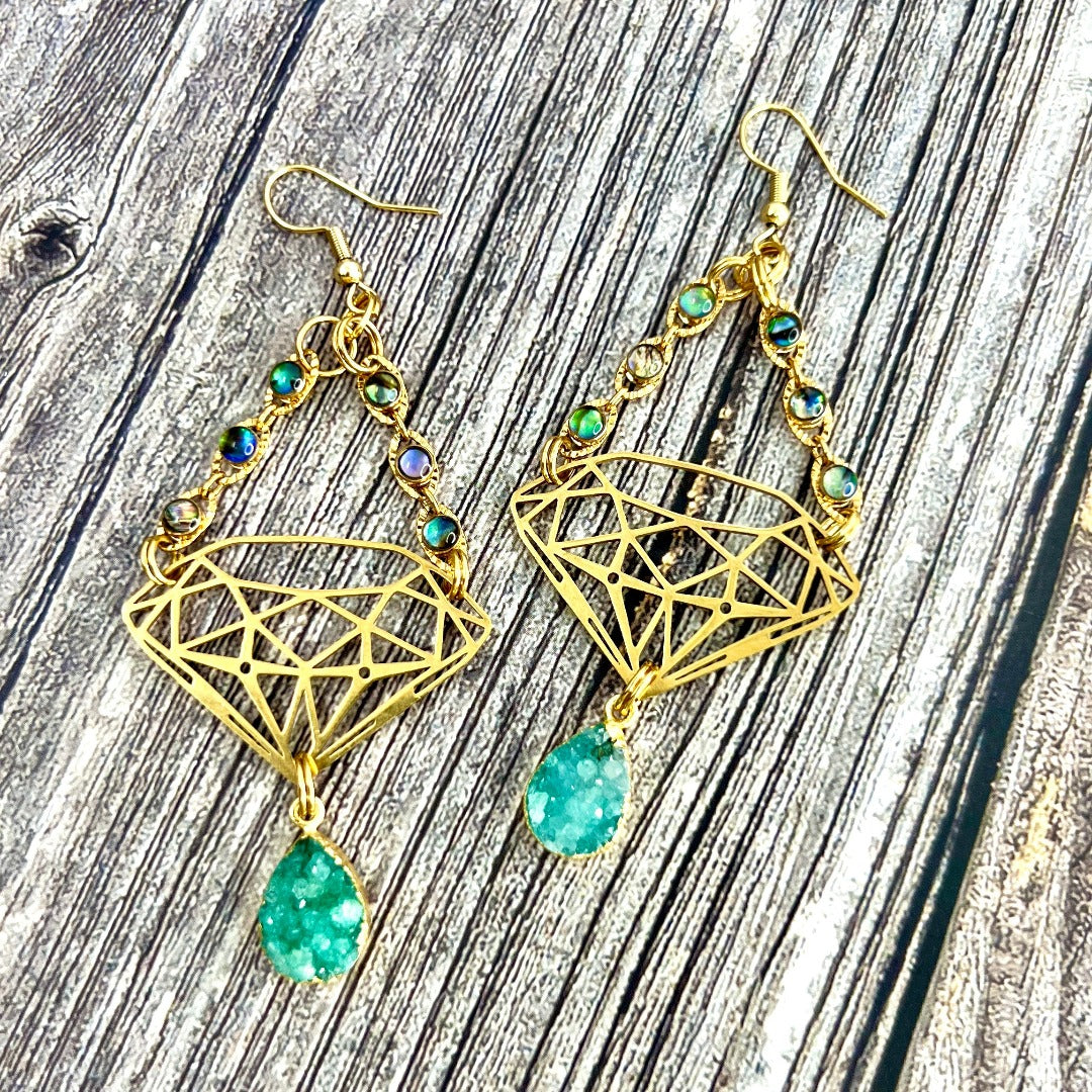 gemstone gold druzy earrings