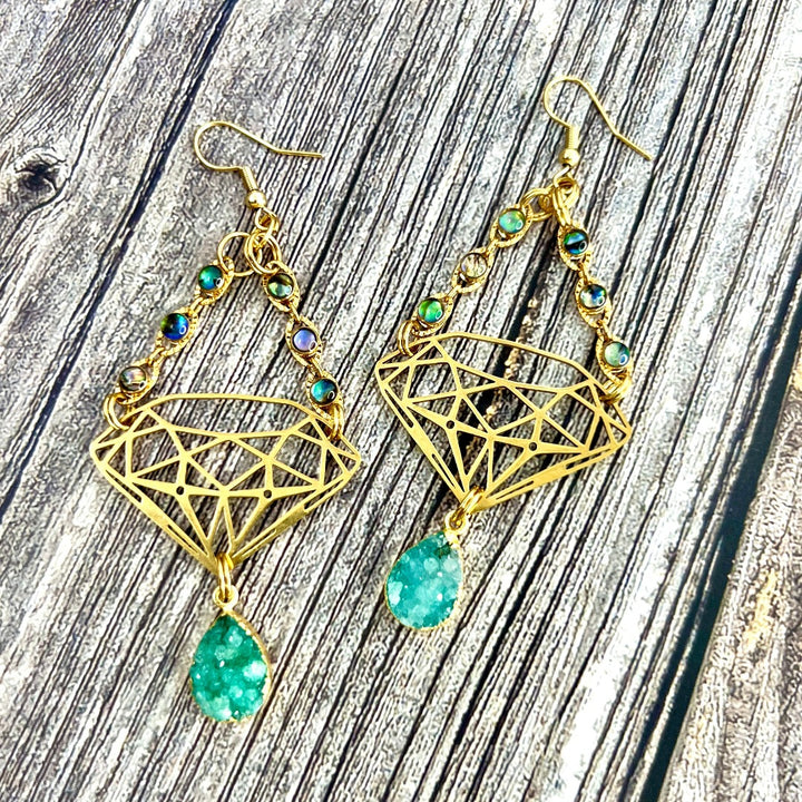 gemstone gold druzy earrings