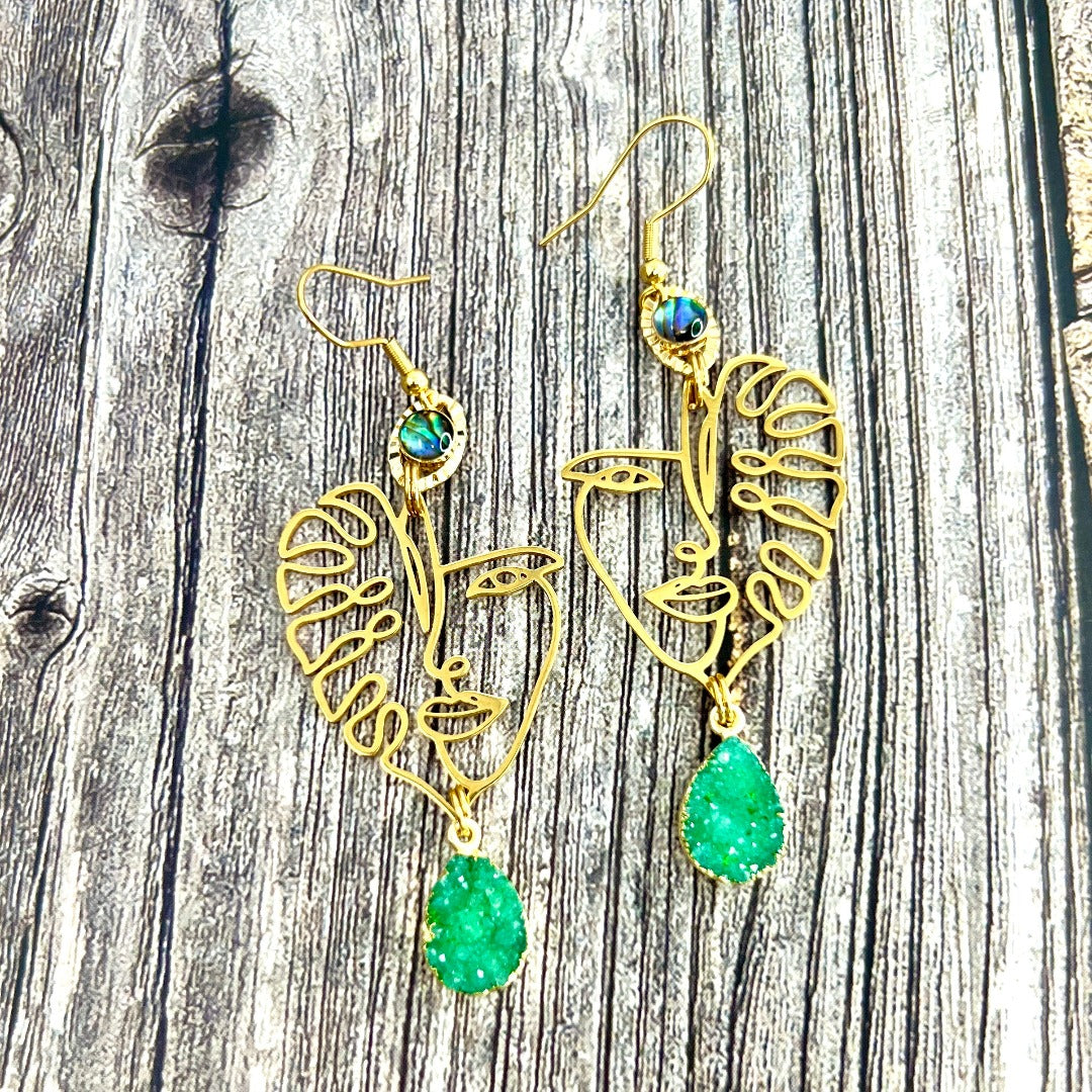 gold woman druzy earrings