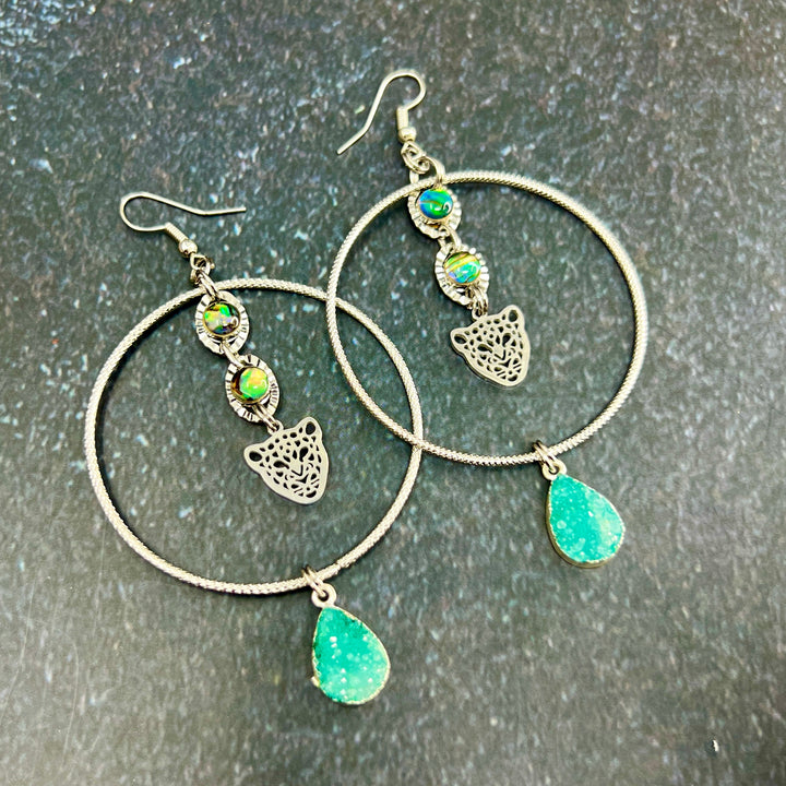 Cheetah Druzy Shell Silver Earrings