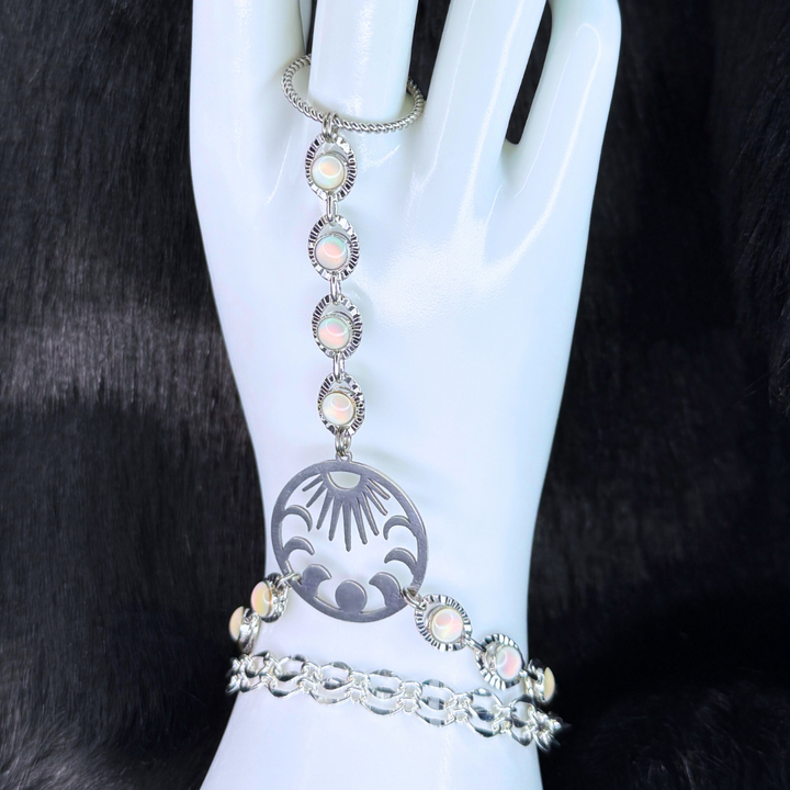 White Silver Sun & Moon Hand Chain Duo