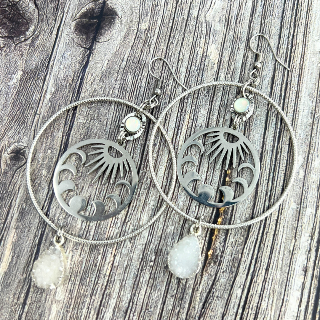 sun moon hoop earrings