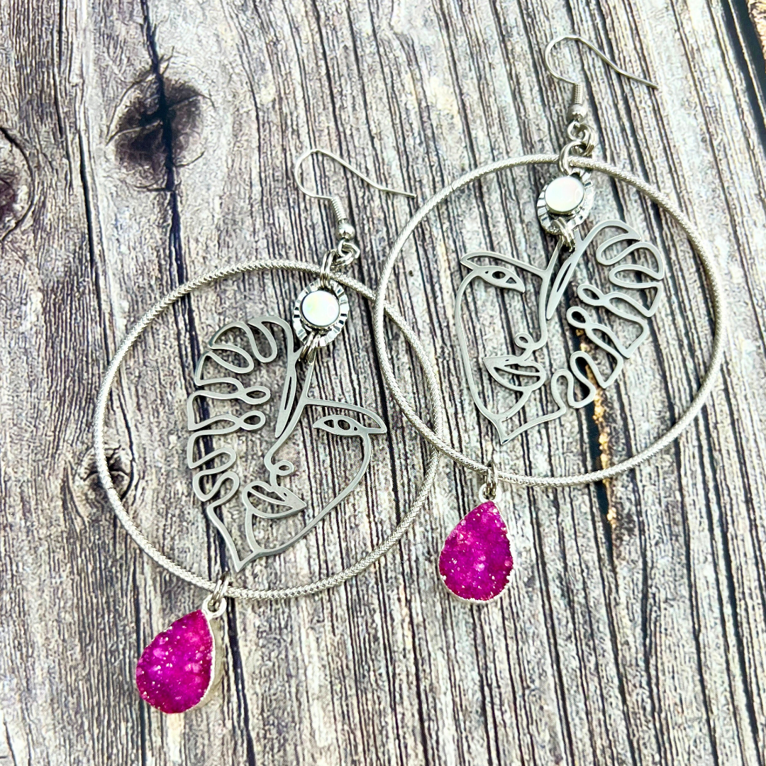 stainless steel druzy hoop earrings