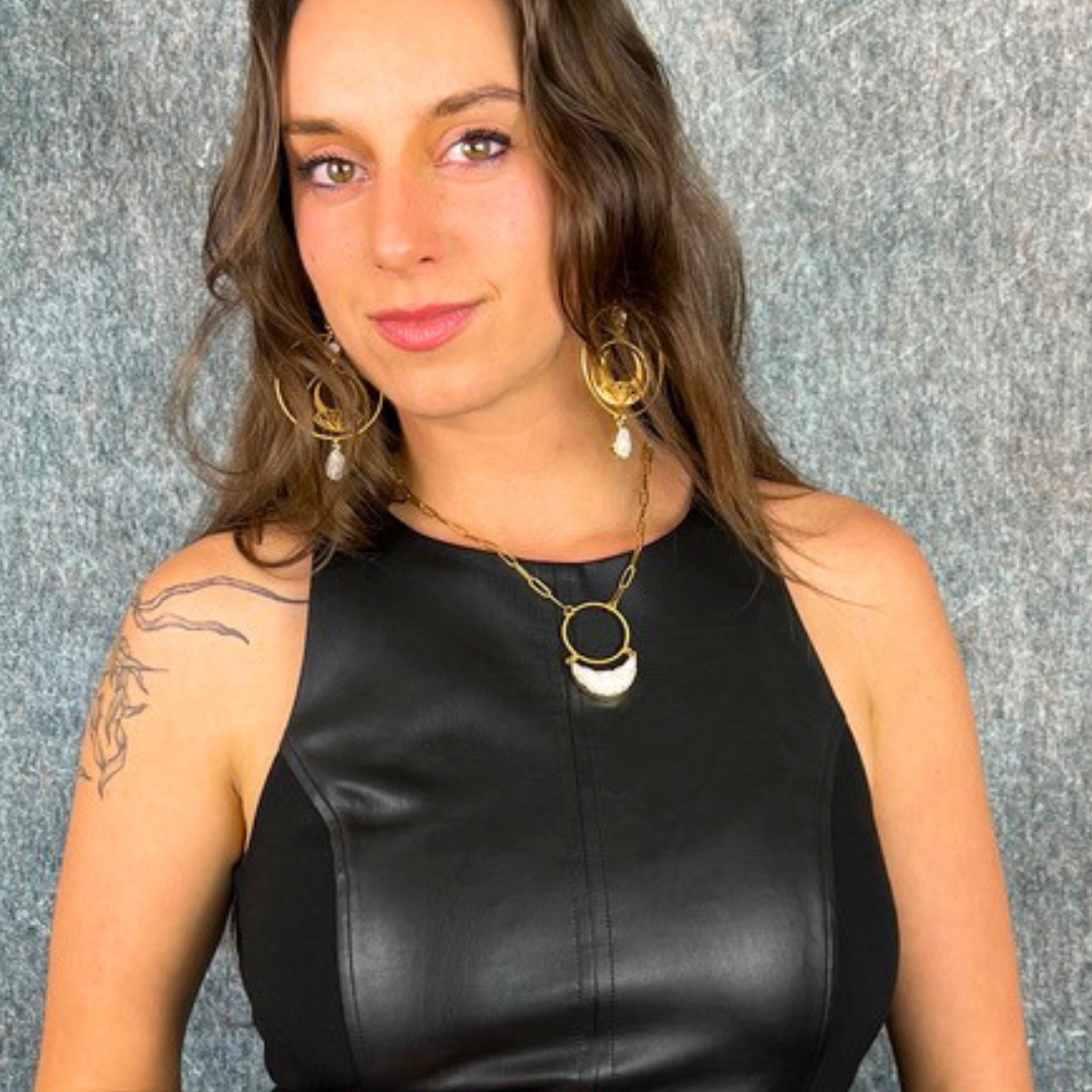 White Druzy Crescent Gold Necklace