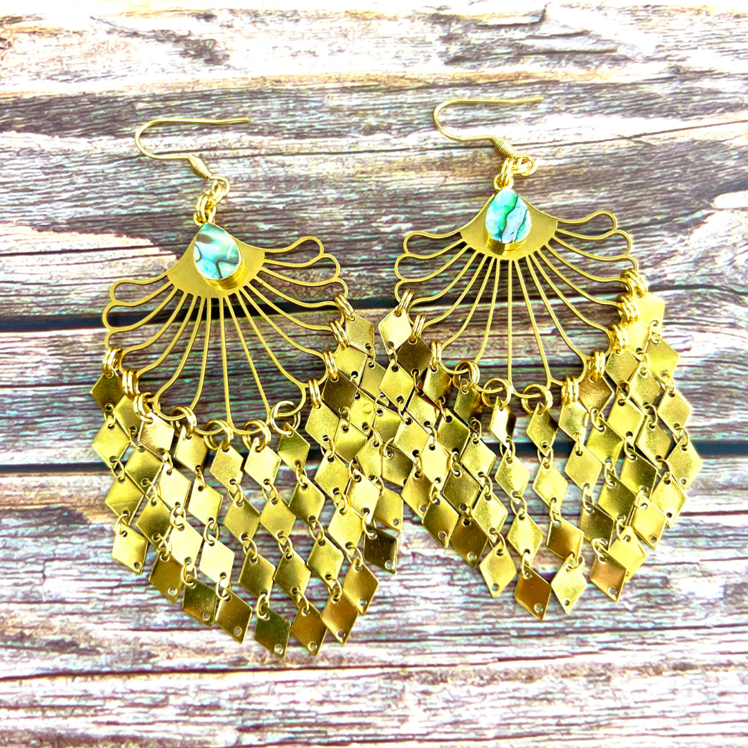Gold Fringe Shell Earrings