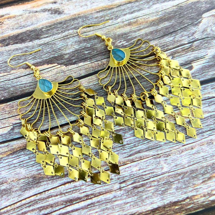 Gold Fringe Labradorite Earrings
