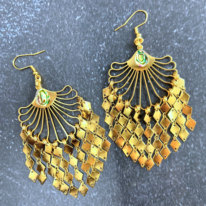 Gold Fringe Shell Earrings