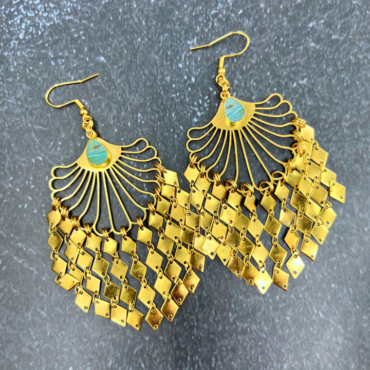 Gold Fringe Labradorite Earrings