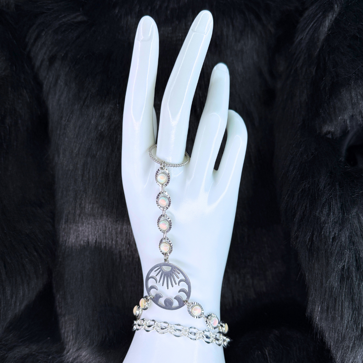 White Silver Sun & Moon Hand Chain Duo