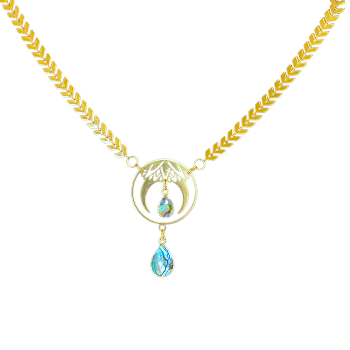 Crescent Moon Lotus Shell Necklace