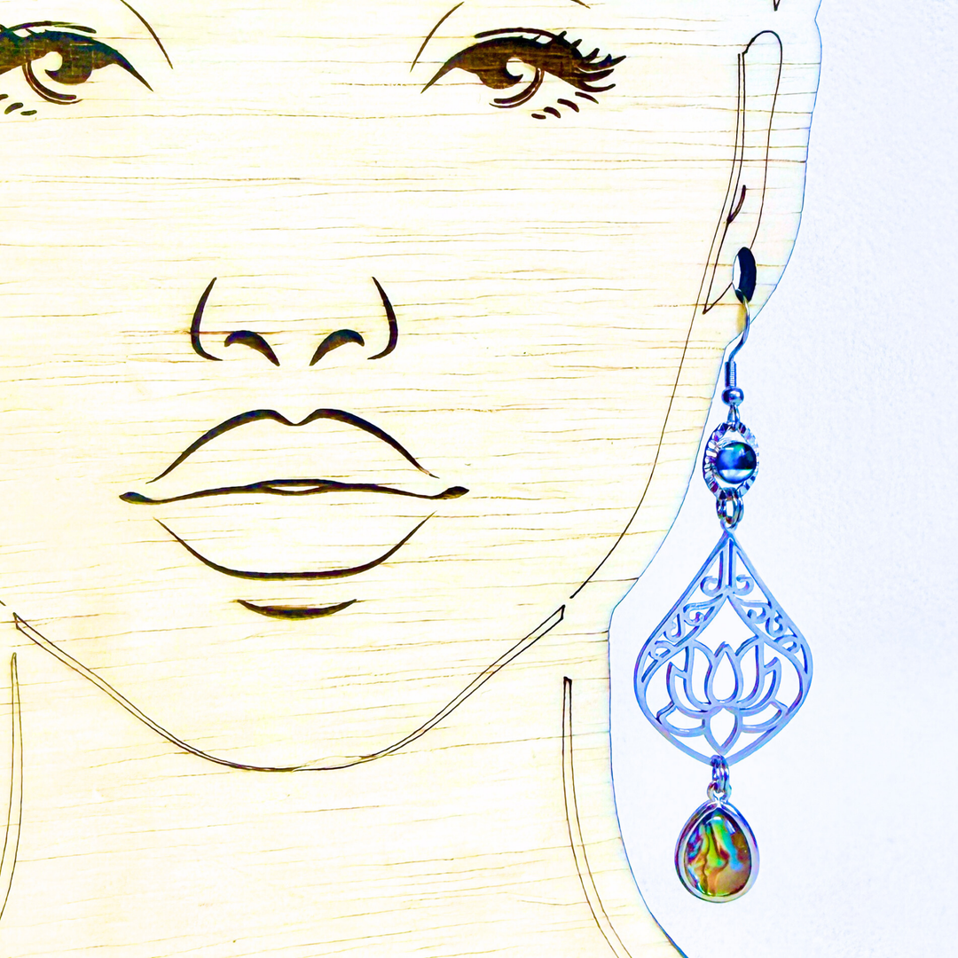 Earring with lotus design on a colorful shell abalone statement earrings