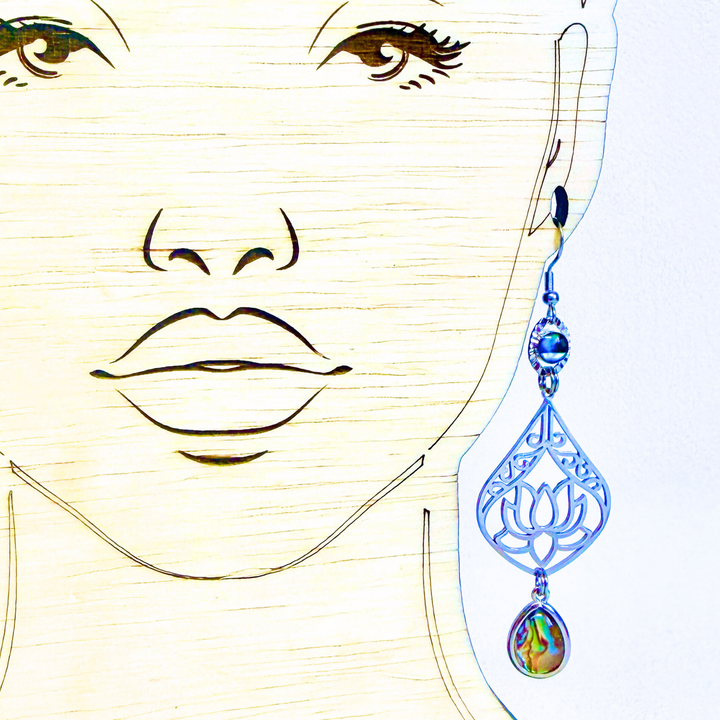 Earring with lotus design on a colorful shell abalone statement earrings