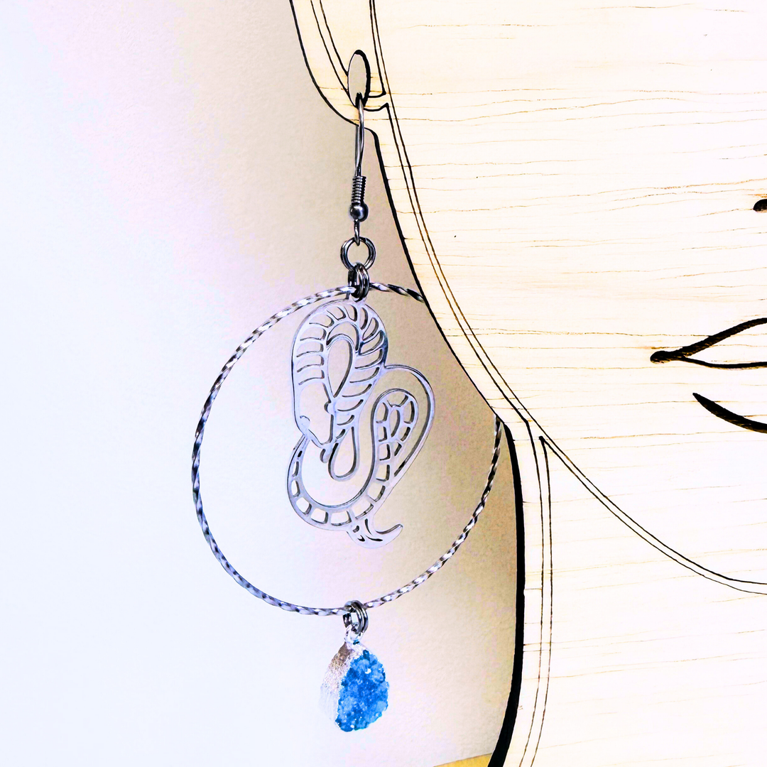 earrings steel statement snake druzy stone