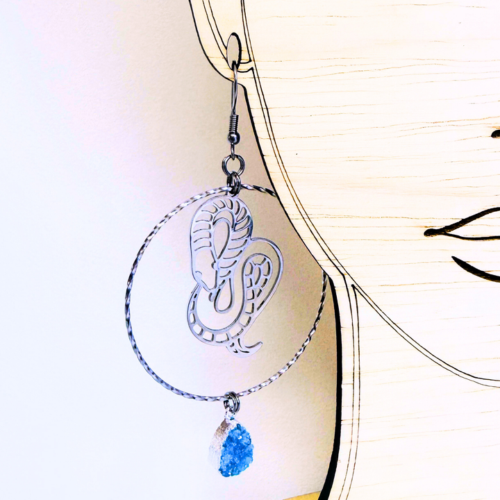 earrings steel statement snake druzy stone