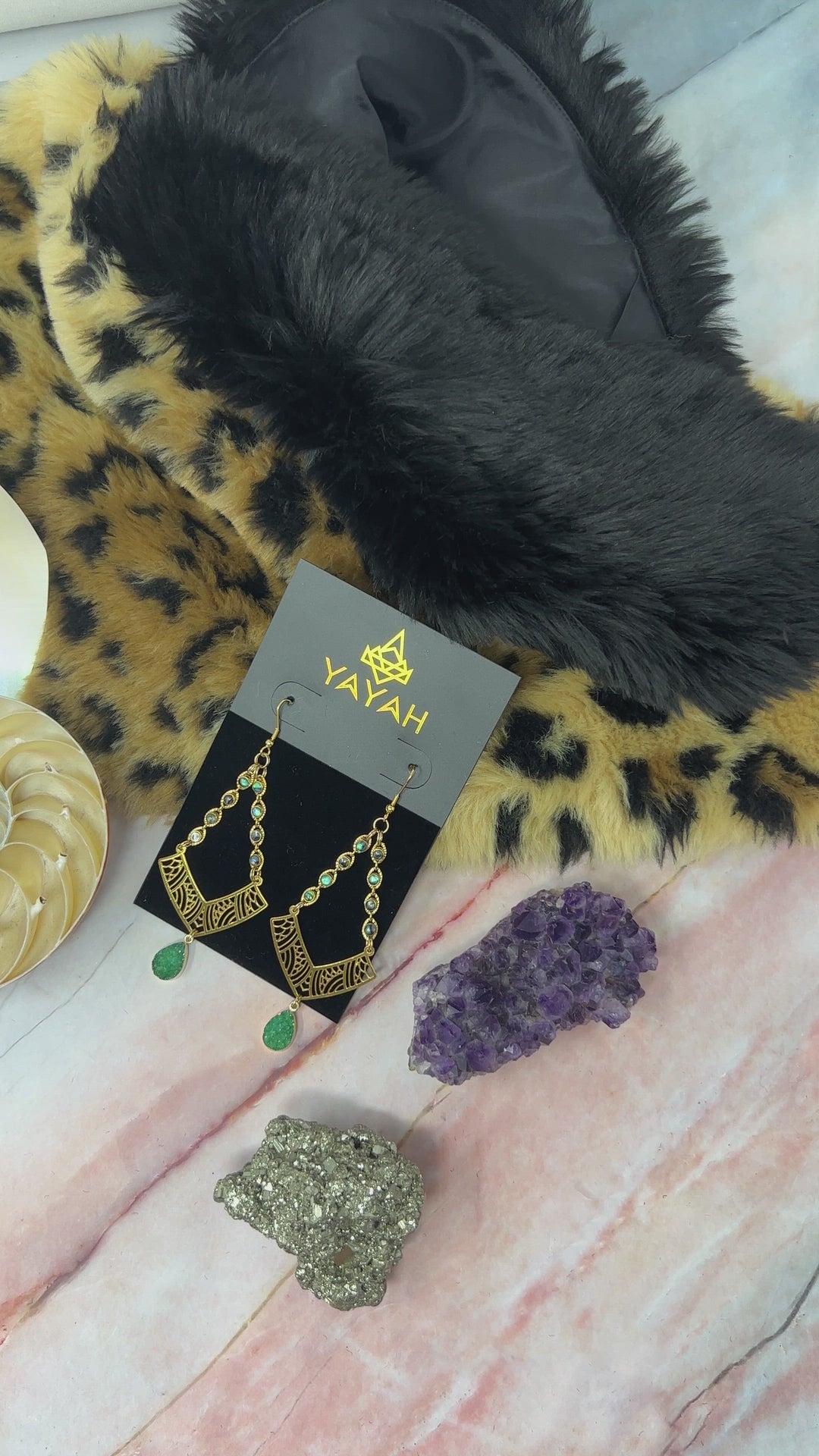 White Druzy Gold Geometric Dangle Earrings