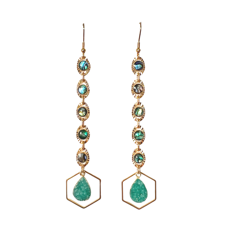 Hexagon Shell Druzy Gold Earrings