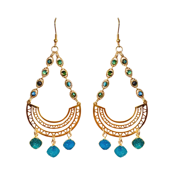 Triple Blue Druzy Abalone Earrings
