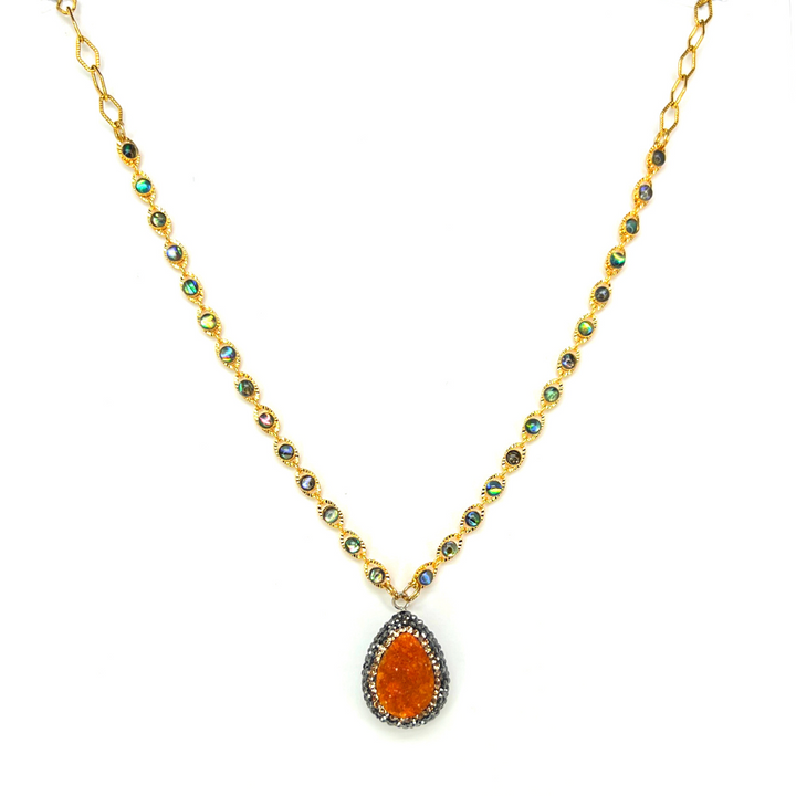 Orange Druzy & Crystal Gold Necklace
